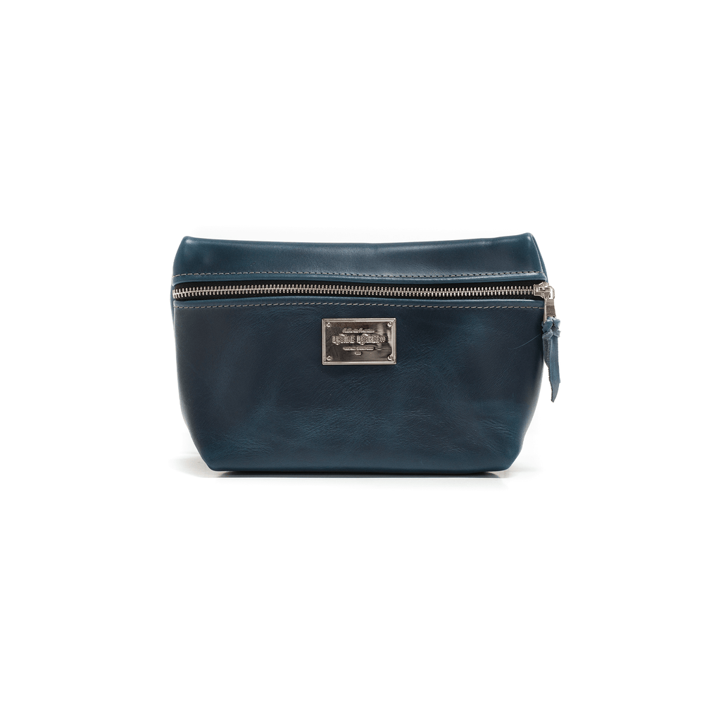 [color:Ink Blue] Smooth Leather Cosmetic Bag - Lifetime Leather Co