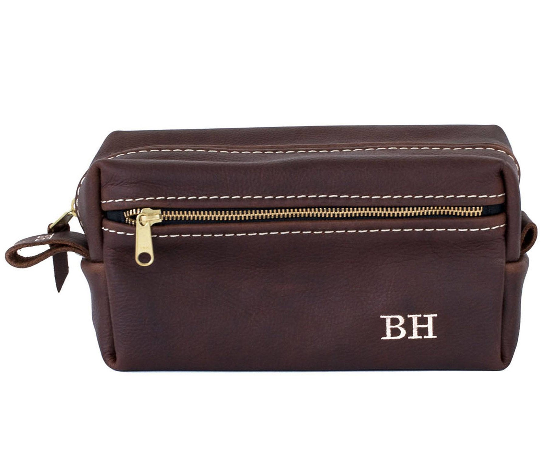Double Zipper Leather Toiletry Bag
