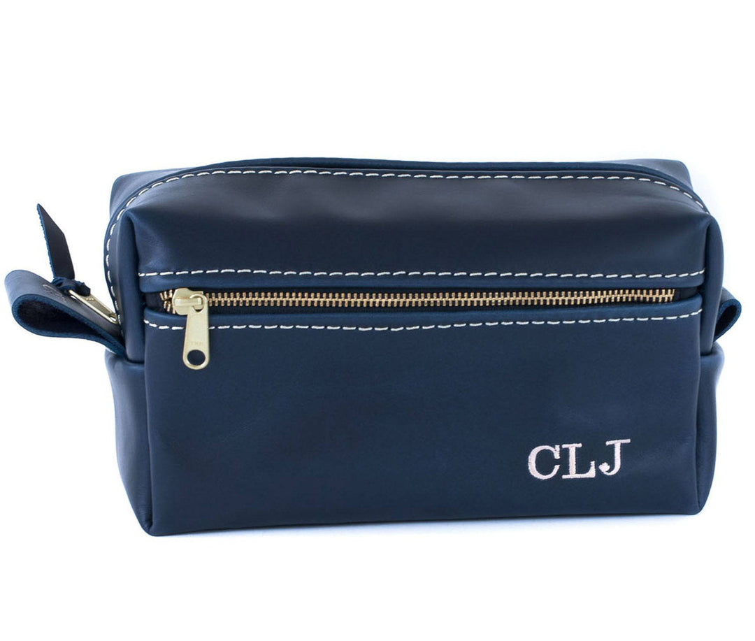 best toiletry bag travel handles zipper manufacturer Double Zipper Leather Toiletry Bag Ink Blue #MWS Options 1
