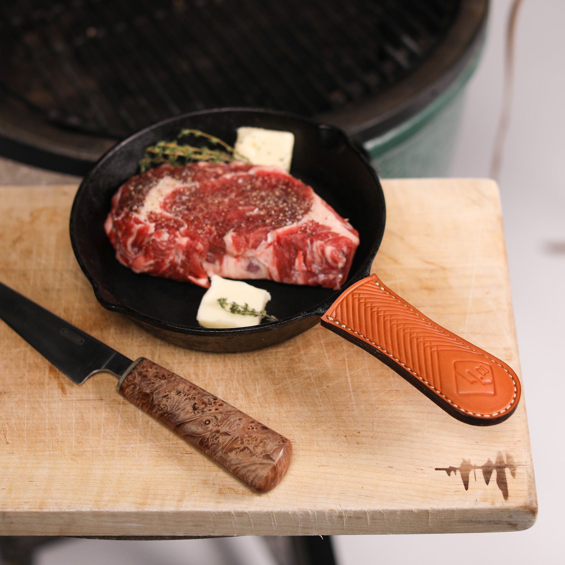 New product alert! Handcrafted leather cast iron skillet handle