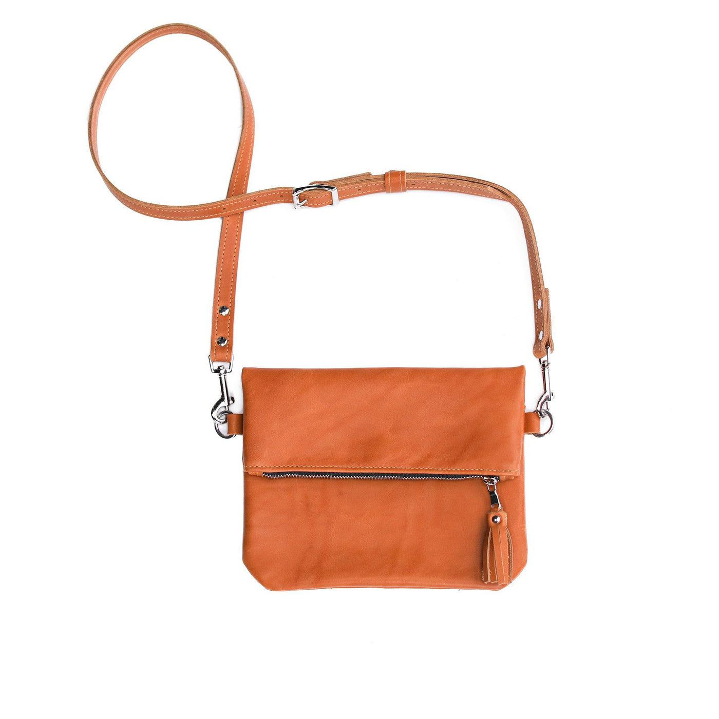 [color:brand, Brandy] Foldover Crossbody Clutch - Lifetime Leather Co