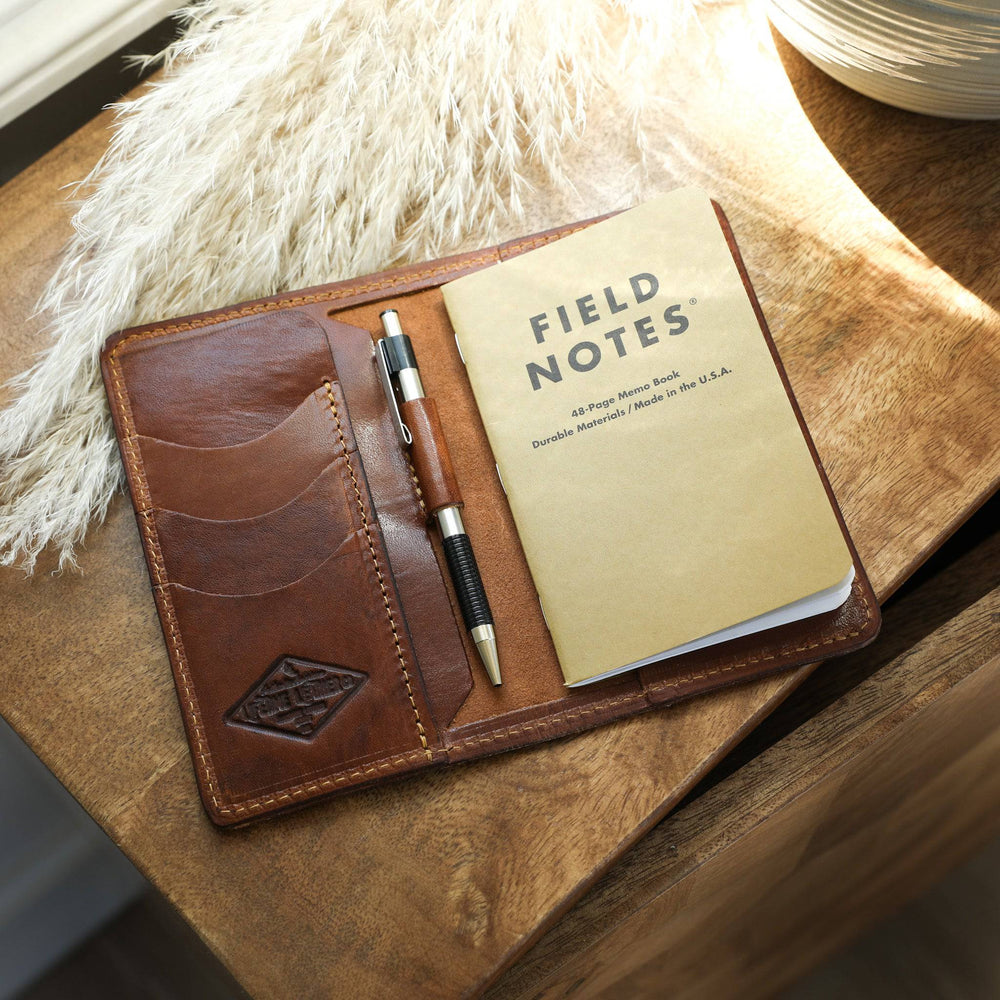[lifestyle] The Field Notes Wallet open on side table.
