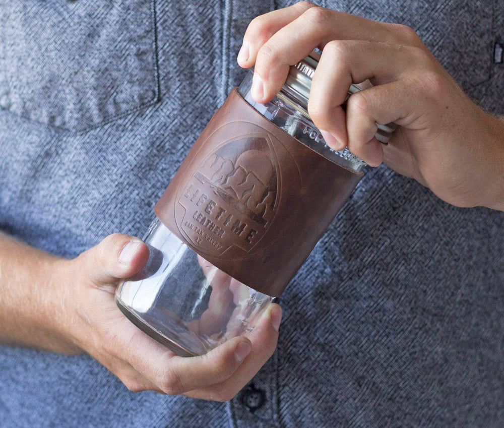 [lifestyle] Leather Mason Jar Coozie - Lifetime Leather Co