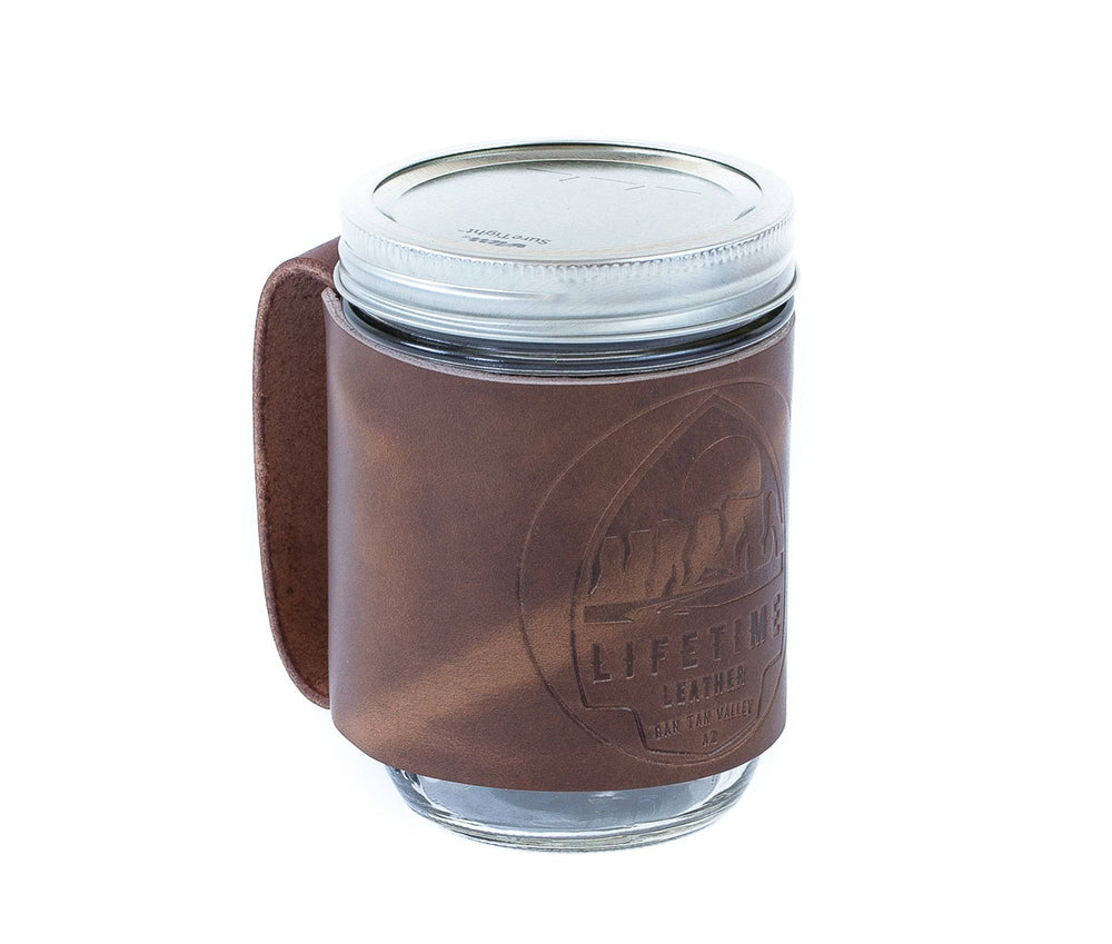 [color:Oxford Natural] Leather Mason Jar Coozie - Lifetime Leather Co