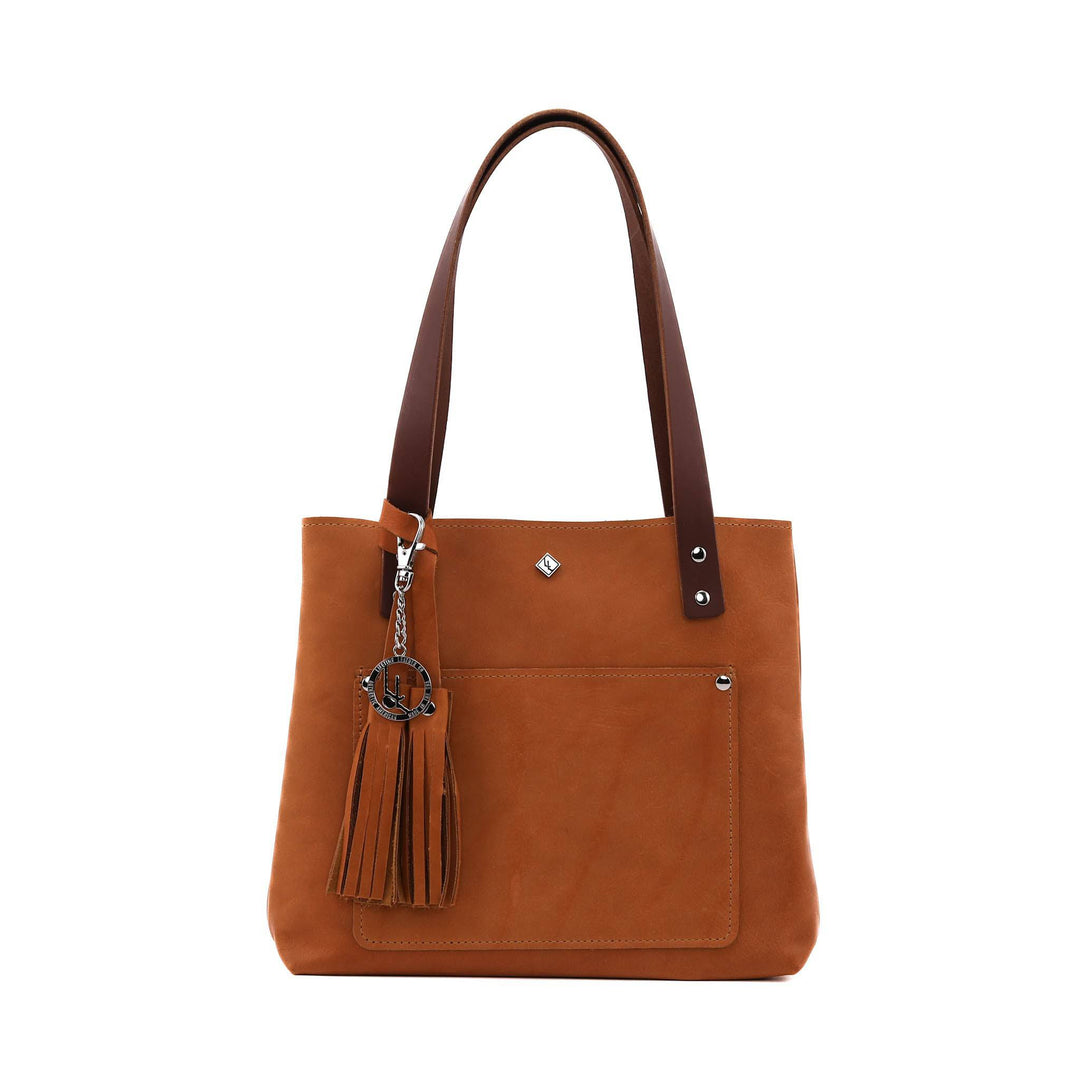 [color:brandy, Brandy] Mini Deluxe Lifetime Tote - Lifetime Leather Co
