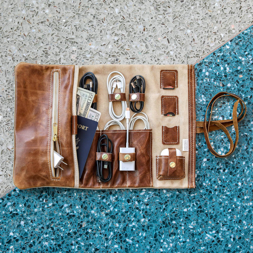 [lifestyle] Leather and Canvas Tech Roll - Lifetime Leather Co